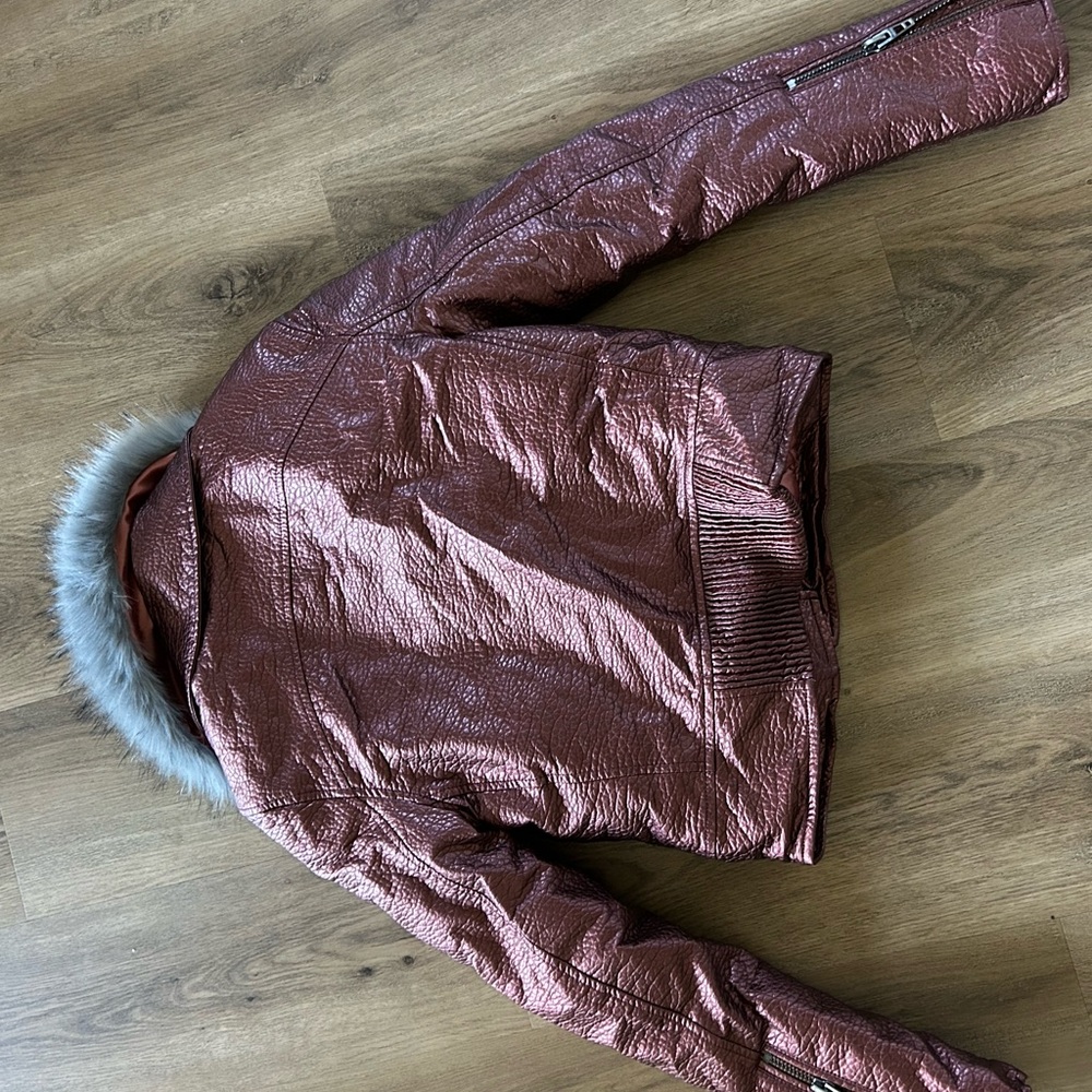 BlankNYC Vegan Faux Leather fur removable collar Jacket Size S - Picture 5 of 9